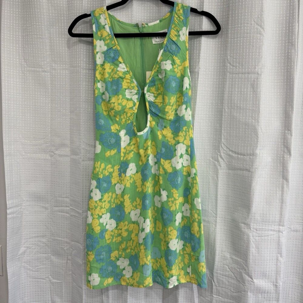 Sabo Dress Size XS Mini Scarlet Keyhole Spring Summer NWT Green Yellow - Picture 2 of 9